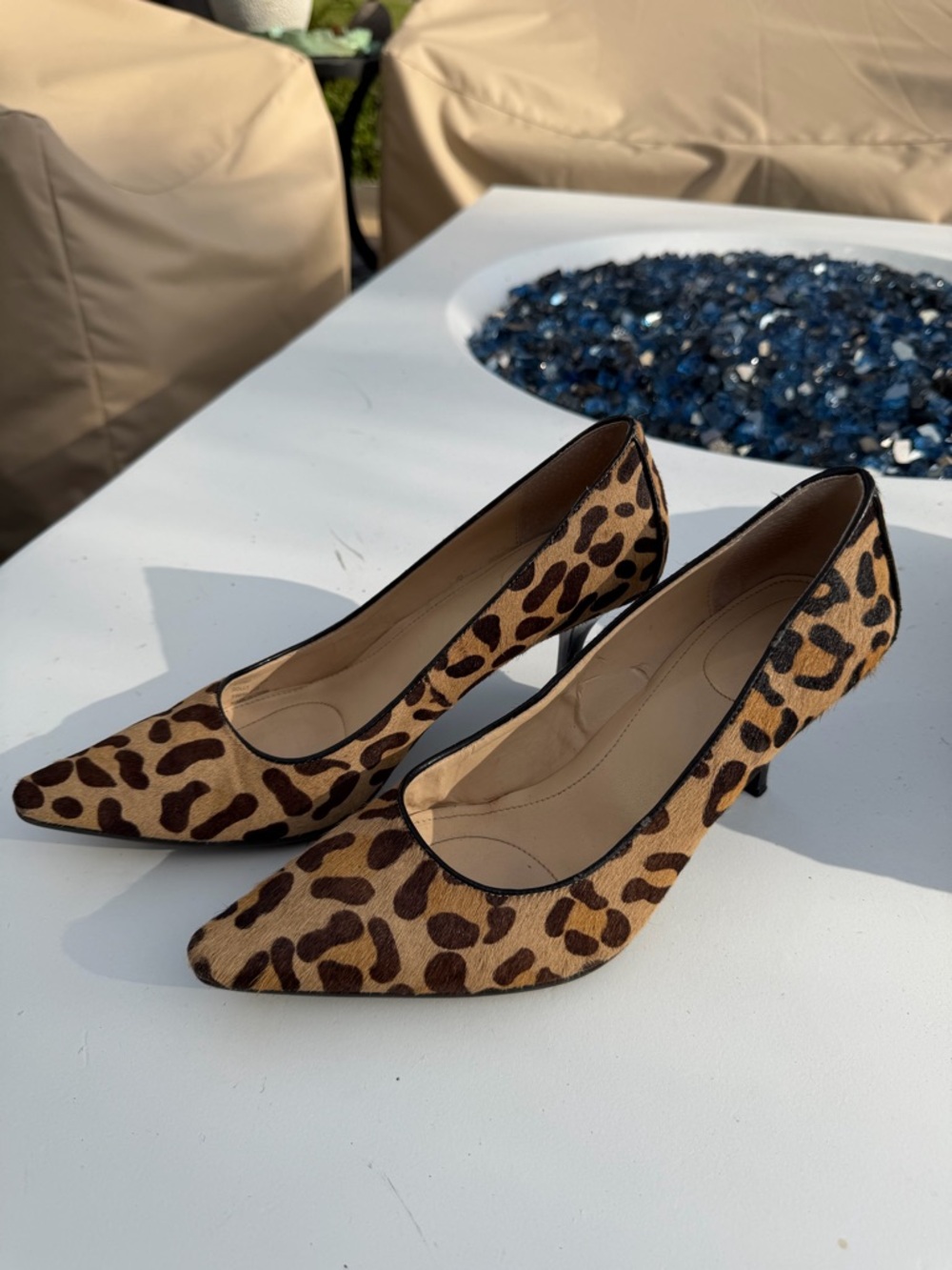 Calvin Klein Leopard Print Pointed Pumps - Brown and Tan